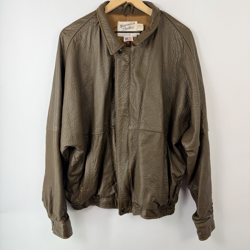 Vintage Mascotin Leather Bomber Jacket USA Brown Distressed Mens L‎
